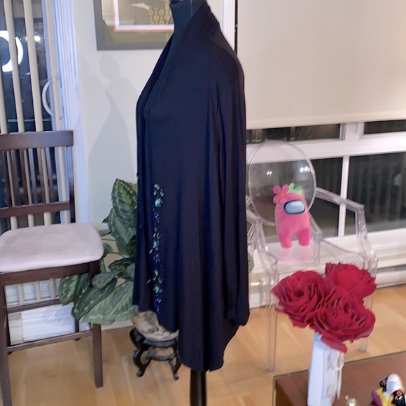 Joseph A. Qu’est-ce que c’est silk?open cardi, blk,floral sequin bead embroidery - Picture 7 of 11